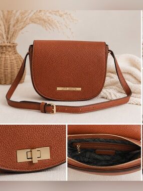 Steve Madden Brown Cognac Pebbled Leather Crossbody